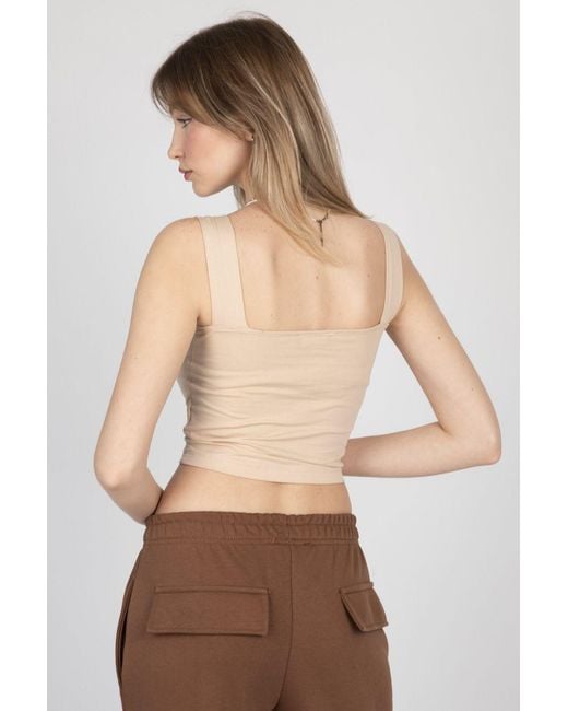 Hiccup Natural Square Neck Basic Crop Top