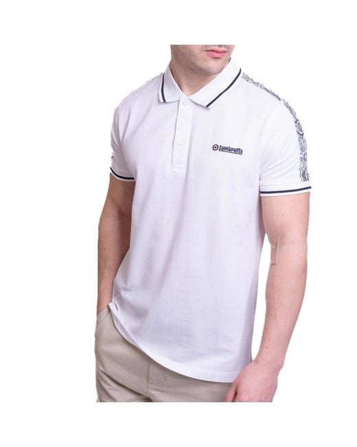 Lambretta White Ss24 Paisley Taped Polo Shirt Cotton for men