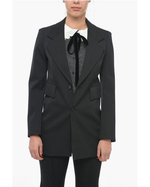 Bottega Veneta Stretch Wollen Blazer Met Gebogen Mouwen In Zwart in het Black