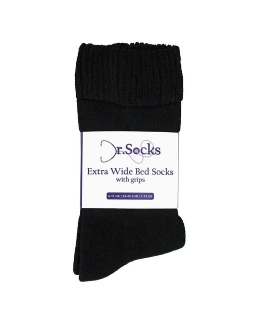 Dr.Socks Black Extra Wide Winter Bed Socks With Grips for men