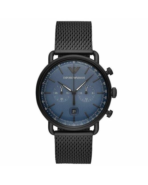 Emporio Armani Black Ar11201 Chronograph Date Mesh Bracelet Strap Watch for men