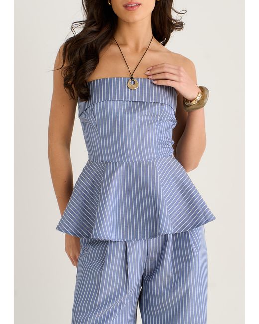 Gini London Blue Bardot Stripe Peplum Top
