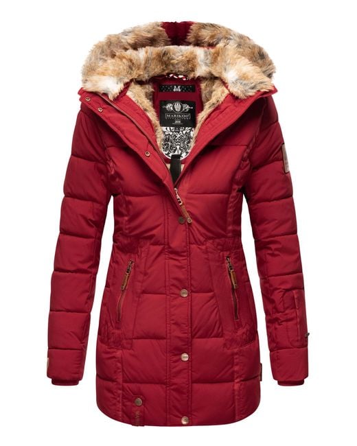 Marikoo Winterjas Met Capuchon & Imitatiebont Voering in het Red
