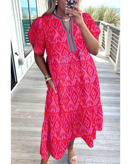 Azura Exchange Patroon Korte Mouwen Jurk in het Pink