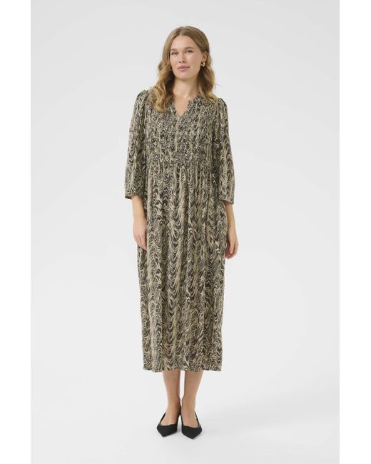 Kaffe Green Kleid Regular Fit/Caramel Organic Print