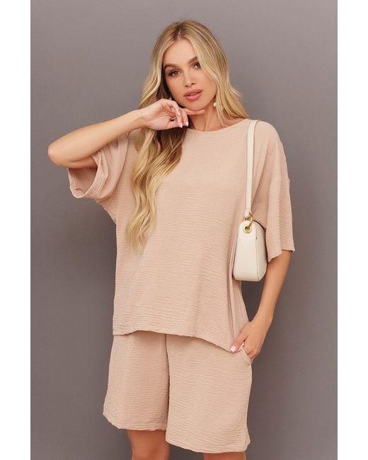 Issa Plus Dag Dames Geweven Set (blouse En Shorts) In Beige in het Natural