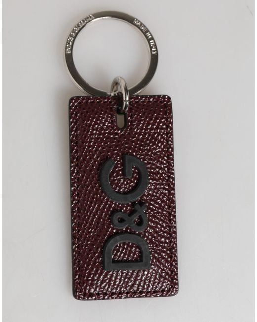 Dolce & Gabbana Brown Dark Leather Logo Metal Ring Keychain Keyring for men