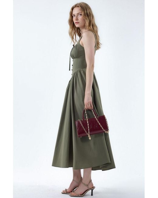Busem Green Midi Dress With Square Collar And Button Detail