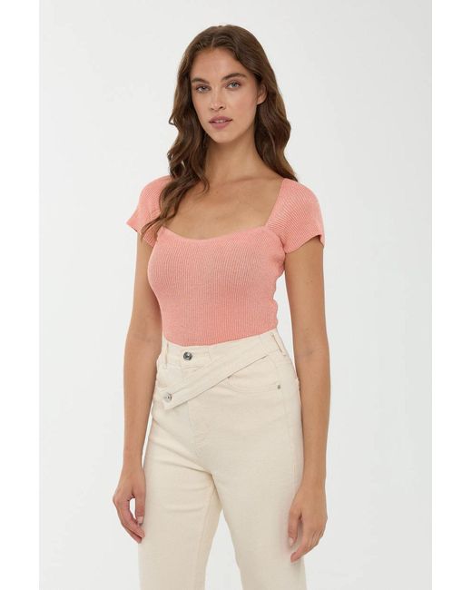 Hiccup White Square Collar Knitted Top