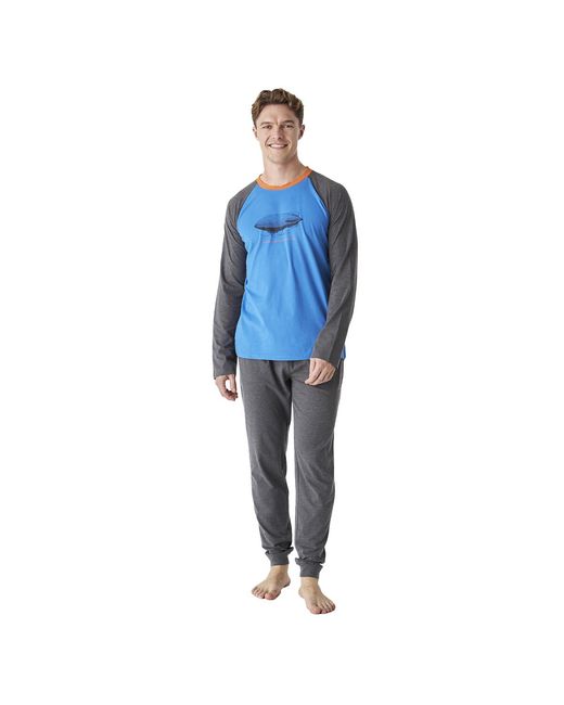 J&j Brothers Blue Cotton Pajamas Long Sleeve Round Neck Jjbep6100 for men
