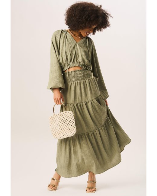 Gini London Green Gesmokter Gestufter Maxirock