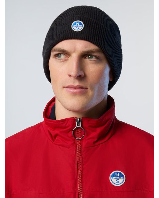 North Sails Beanie Micro-Rib-Strick Mit Logo-Patch in Red für Herren