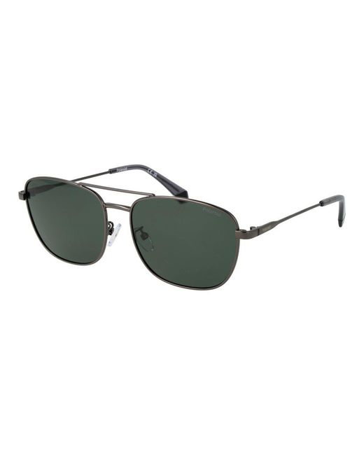 Polaroid Green Gray Stainless Steel Sunglasses for men