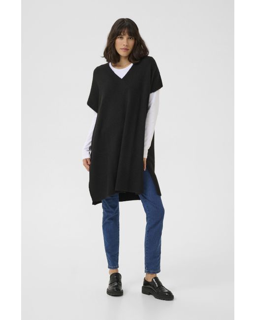 Kaffe Poncho Kaannetta Loose Fit Black in het Blue
