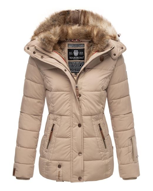 Marikoo Winterjas Nekoo Met Imitatiebont Capuchon & Teddyvoering in het Natural