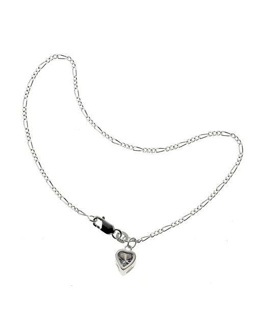 Zeeme Black Basic Fußkette 925 Mit Herz-Anhänger Und Zirkonia Weiß 25Cm Lang
