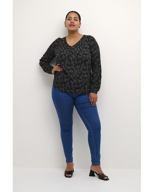 Kaffe Blouse Met Lange Mouwen Regular Fit Black/purple Flower Print Floral in het Blue