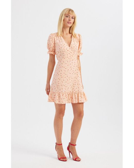 Hiccup Multicolor Floral V Neck Ruffled Short Sleeve Mini Dress