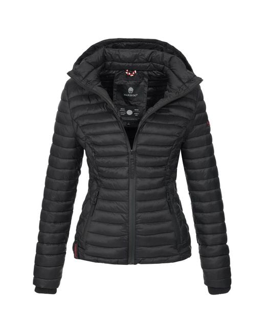 Marikoo Black Damen Steppjacke Samtpfote Mit Abnehmbarer Kapuze & Rippbündchen