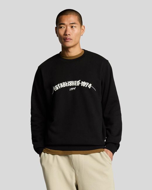 Lyle & Scott Black Established 1874 Graphic Crew Neck Sweatshirt for men