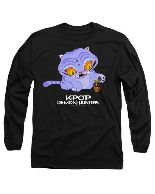 K-Pop Demon Hunters Black Adult Cute Derpy Tiger Long-Sleeved T-Shirt