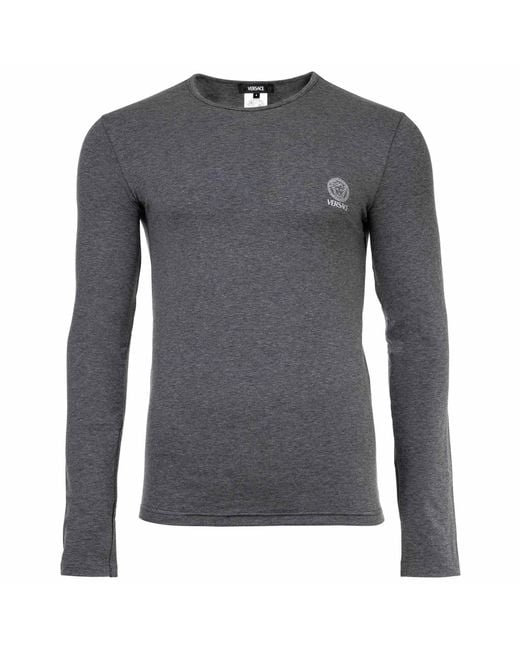 Versace T-Shirt Long Sleeves Round Neck Jersey Topeka Bi-Stretch Cotton Organic New Logo Longsleeve in Gray für Herren