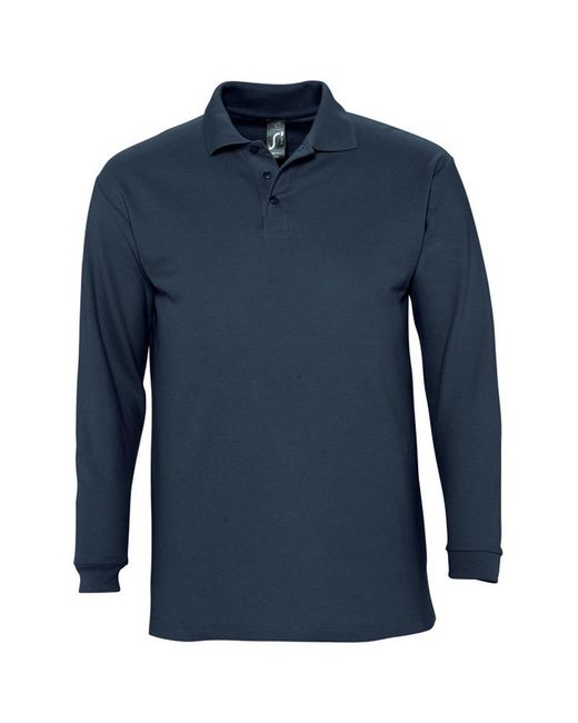 Sol's Blue Winter Ii Long Sleeve Pique Cotton Polo Shirt for men