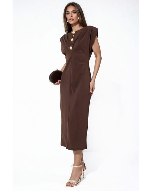 Busem Brown Slim Fit Midi Dress With Accessory Detail