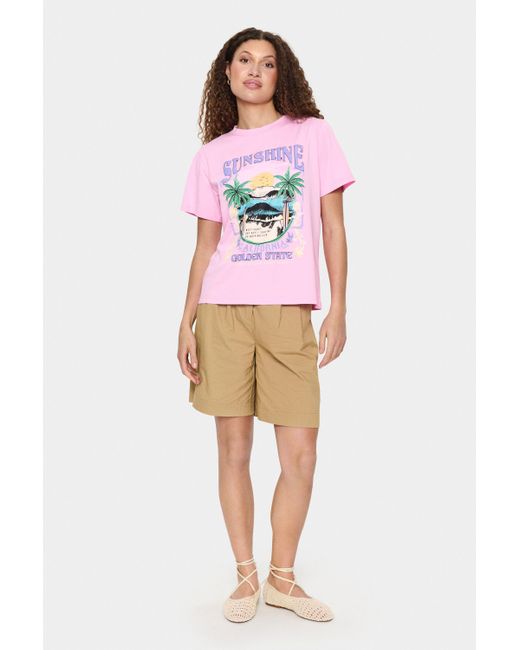 Saint Tropez T-shirt Loose Fit Bonbon Pink in het Multicolor