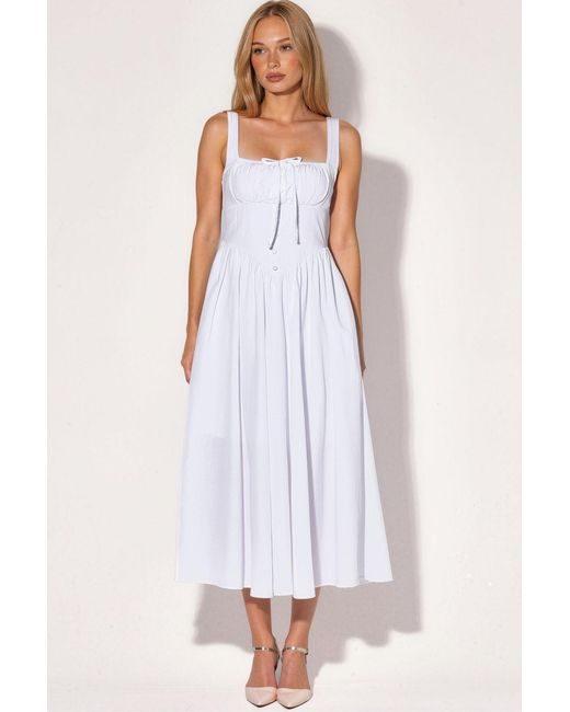 Busem White Midi Dress With Square Collar And Button Detail