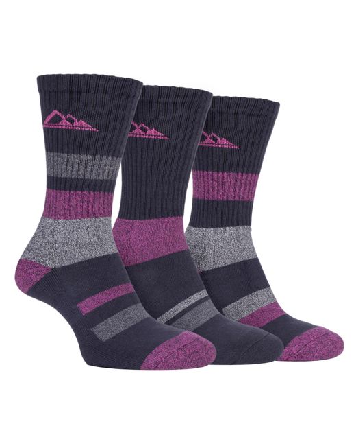 Storm Bloc Purple 3 Pairs Ladies Anti Blister Cotton Hiking Socks With Padded Sole