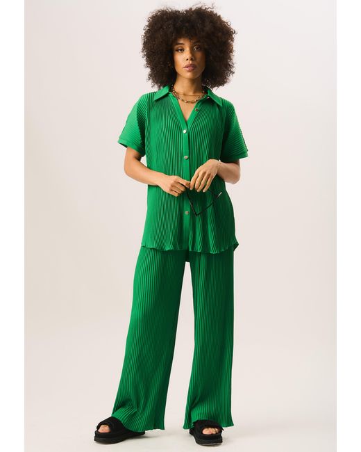 Gini London Green Plisse Short Sleeve Oversized Shirt