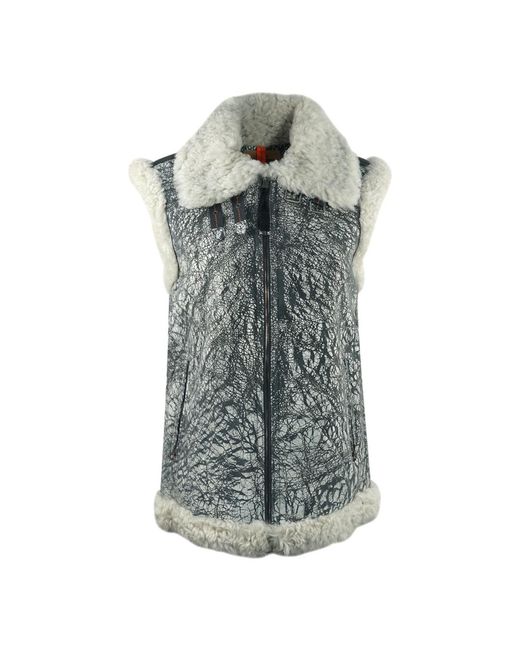 Parajumpers Gray Sax Shearling Nine Iron Leather Gilet