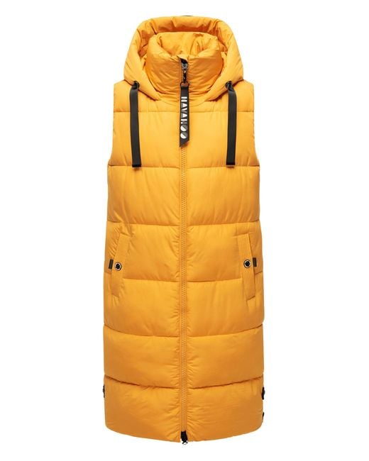 Navahoo Orange Damen Steppweste Schnuffelchen – Lang & Stylisch Mit Kapuze