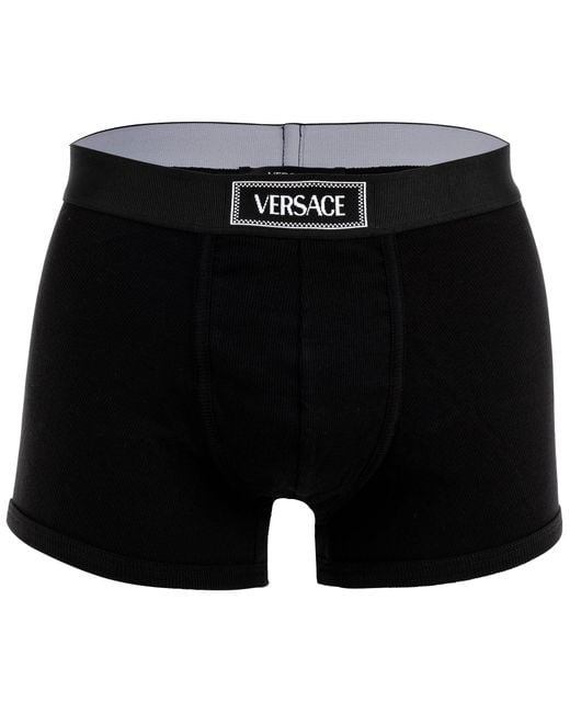 Versace Short Trunk Tex Ribbed Cotton Boxershort in Black für Herren