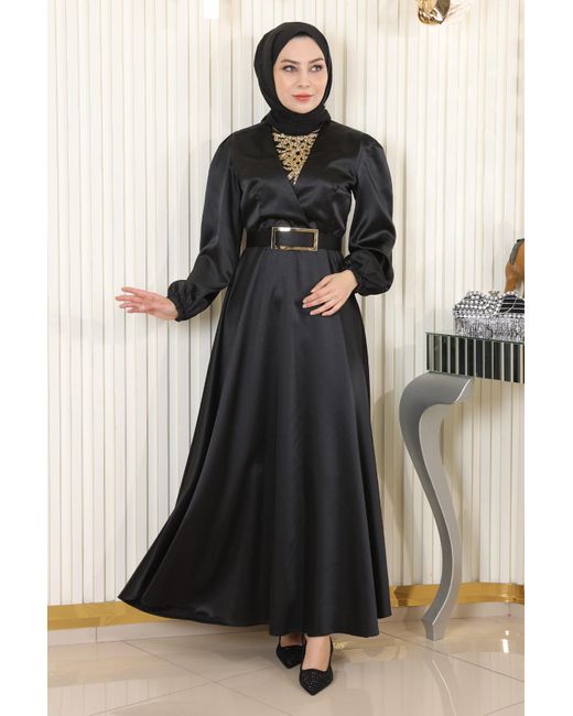 Moda Mihram Black Abendkleid Mit Steinverzierung