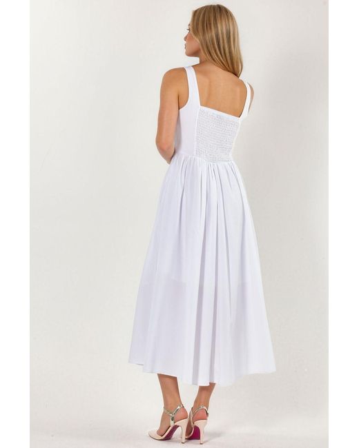 Busem White Midi Dress With Square Collar And Button Detail