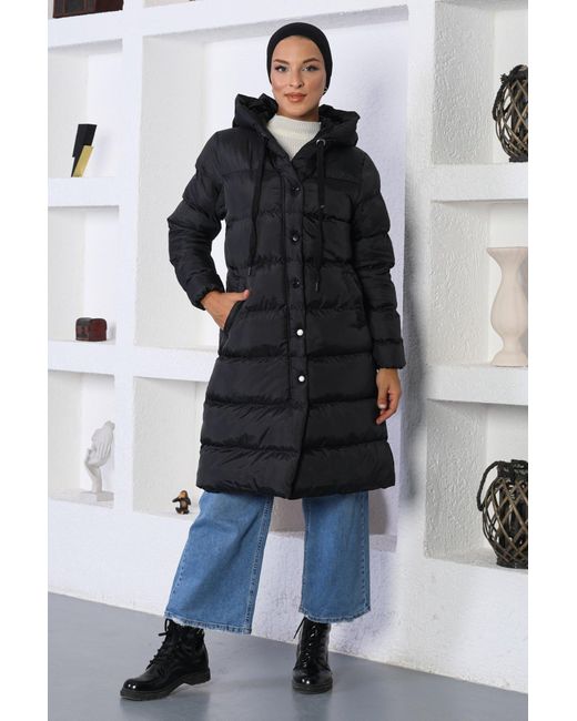Moda Mihram Black Pufferjacke Mit Kapuze
