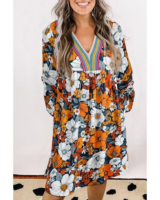 Azura Exchange Bloemenprint V-hals Jurk in het White