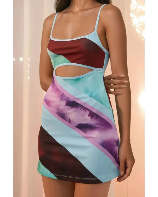 Hiccup Purple Cut Out Detail Colourful Mini Dress