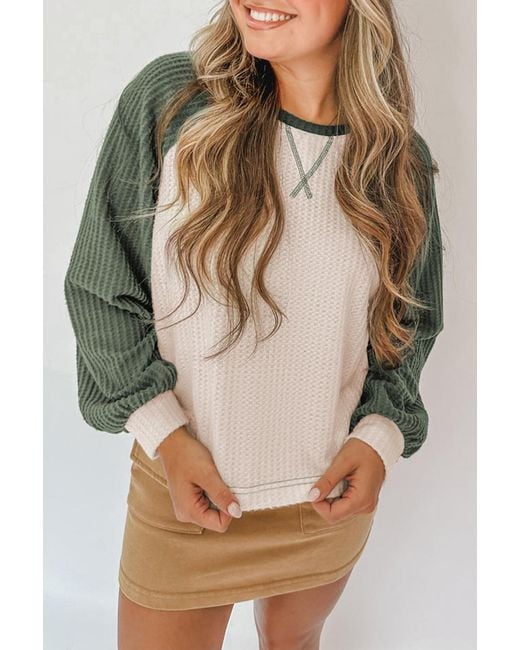 Azura Exchange Kleurblok Lange Mouwen Top in het Natural