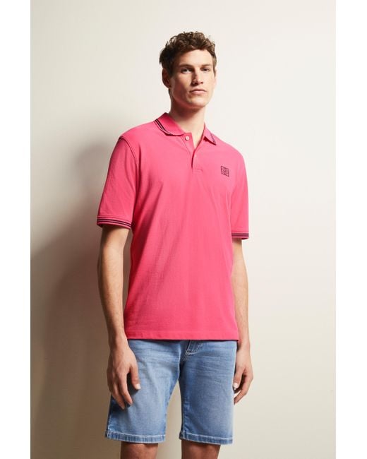 Bugatti Herren Poloshirt Met Contrasterende Strepen in het Red voor heren