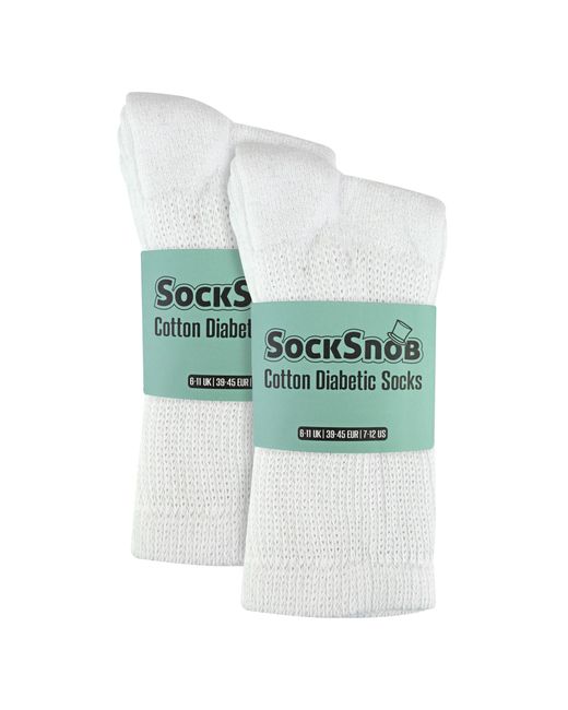 Sock Snob White 6 Pairs Cotton Diabetic Socks for men