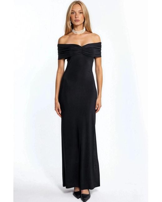Hiccup Black Off Shoulder Slit Detailed Sandy Maxi Dress