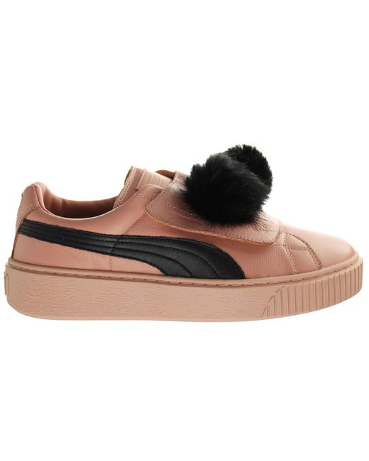 PUMA Brown Basket Platform Pompom Trainers