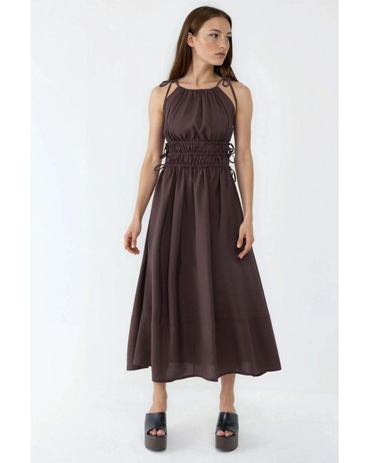Busem Purple Ruched Strap Midi Dress