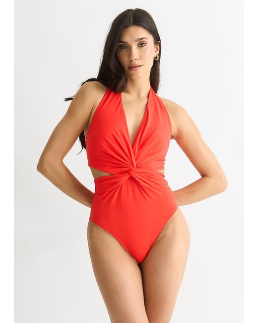 Gini London Red Twisted Cut Out Halter Swimsuit