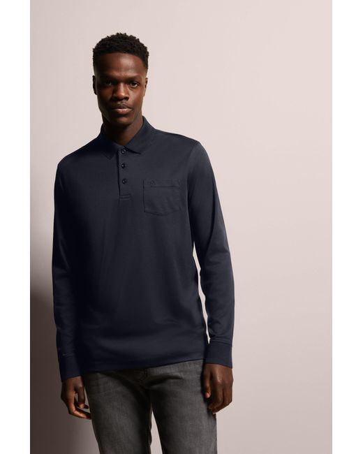 Bugatti Herren Langarm-Polo Mit Feiner Zweifarbiger Strukturoptik in Blue für Herren