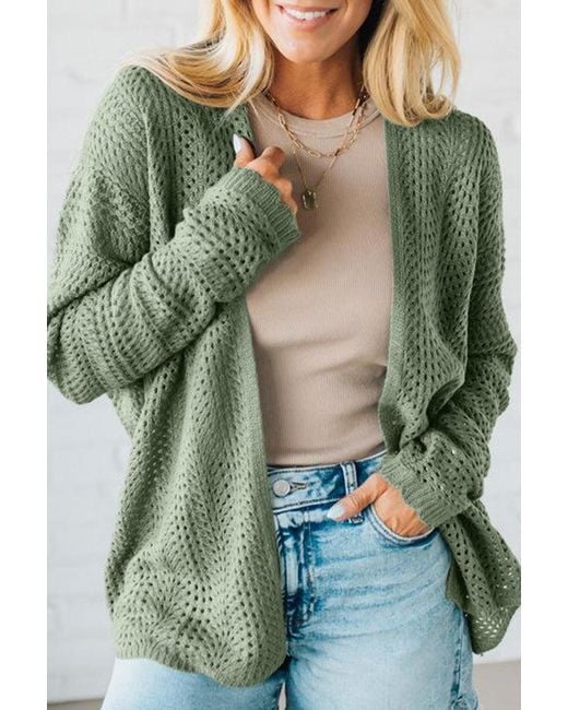 Azura Exchange Open Gehaakt Casual Cardigan in het Green