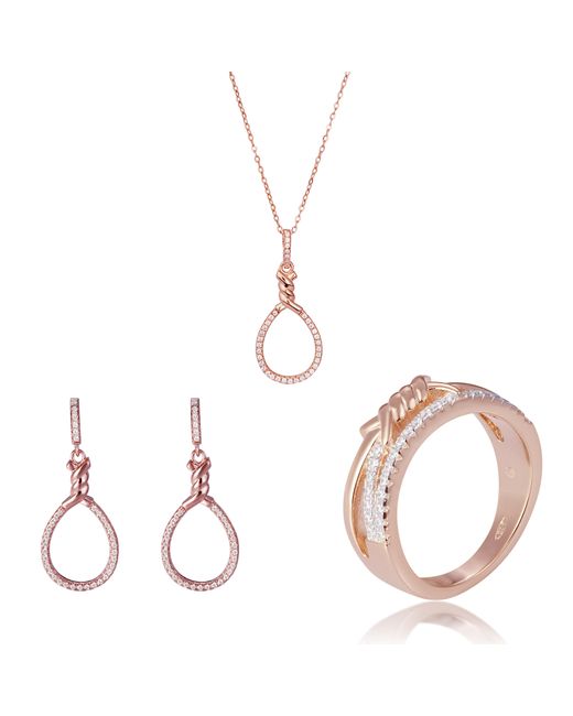 Orphelia Metallic 'Aava' 925 Sterling Set: Necklace + Earrings + Ring